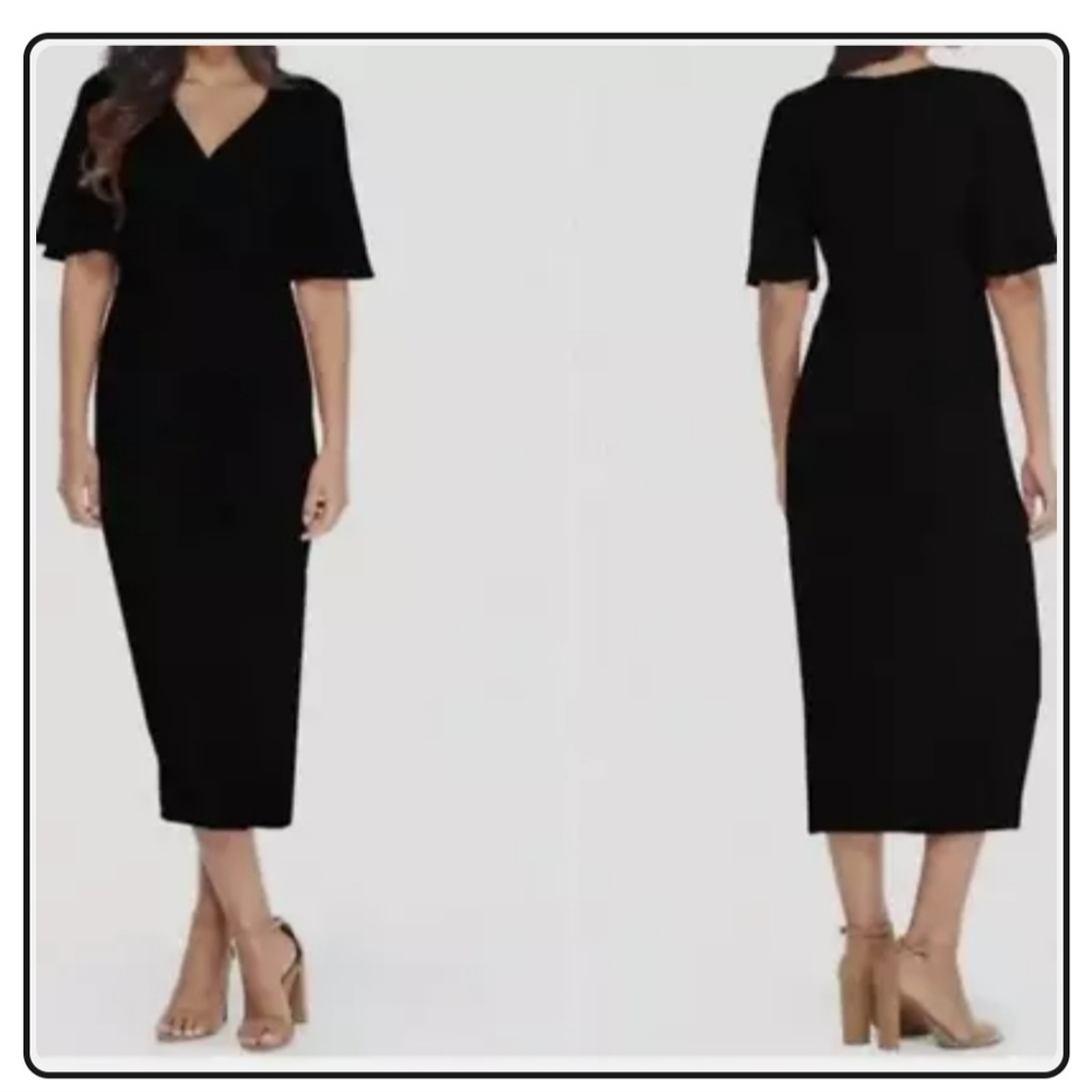 Maggy London Flutter Sleeve Faux Wrap Midi Dress